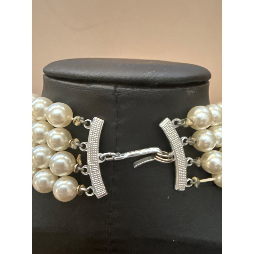 Vintage Multi-Strand Graduated Faux Pearl Necklace With Adjustable Hook Closure - Picture 4 of 5